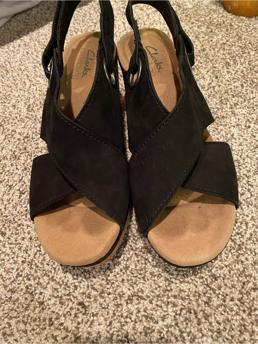 Clarks Collection Women's Black Suede Slingback Wedge Sandals 7